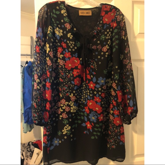 Karen Zambos shift type long sleeve mini dress. - Picture 2 of 4